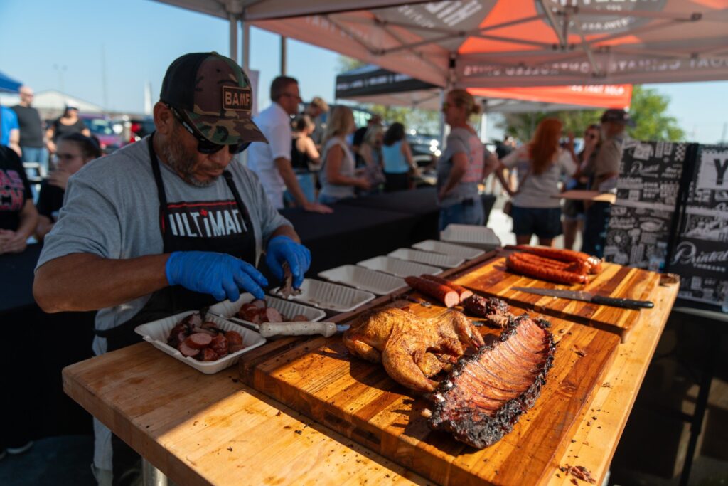 Brisket and sausage on the cutting board