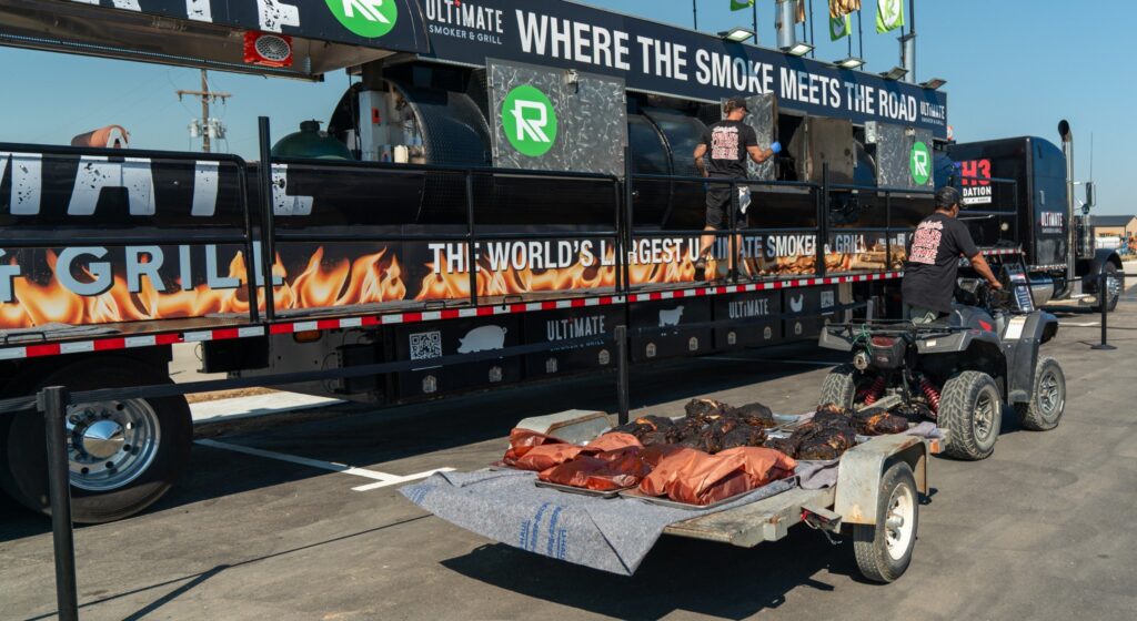 Meat on the pull-out racks under the rig wrap