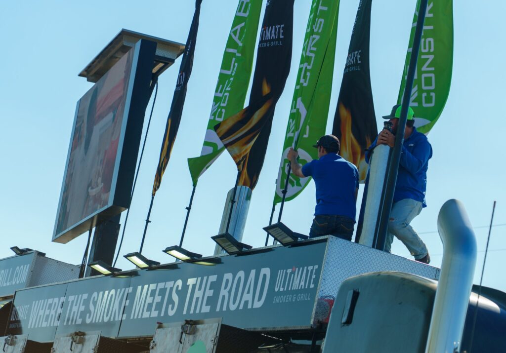 Partner flags going up on the rig